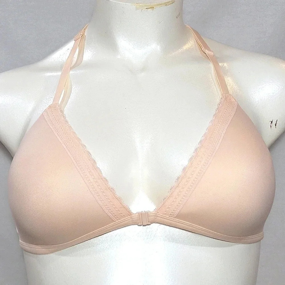 38D Xhilaration Front Close‎ Lounge Wire Free Lace Bra Feather Peach NWT